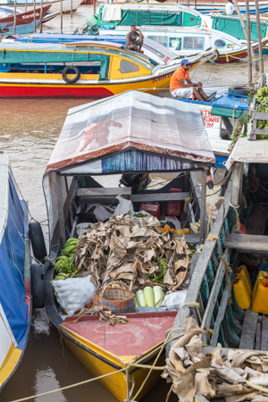 Local boat full of produce waiting to unload in Parika, Guyana.